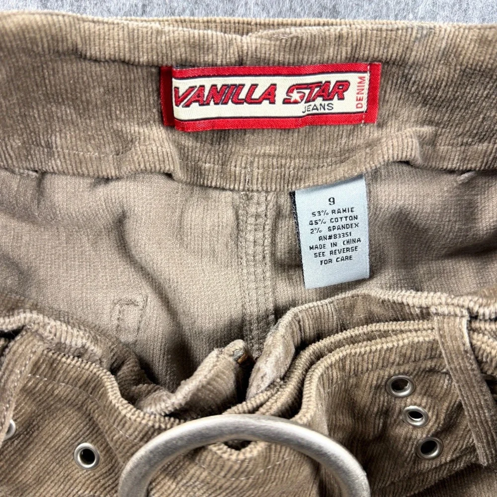 Vanilla Star Women's Skirt 9 Tan Brown Corduroy Pencil Skirt‎ w Grommet Belt Y2K